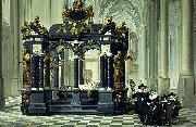 Dirk van Delen A family beside the tomb of Willem I in the Nieuwe Kerk, Delft. oil on canvas